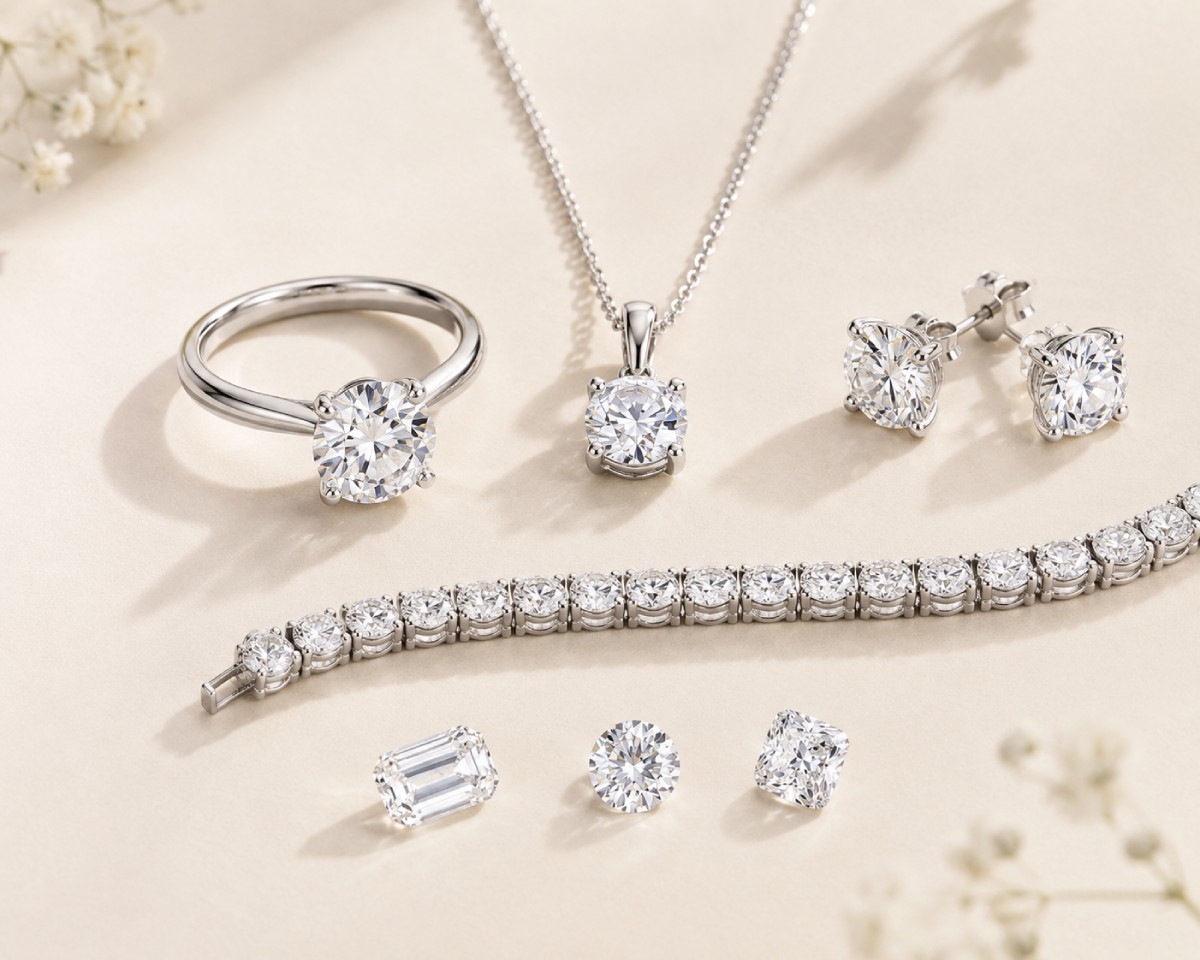 Bijoux en diamant de synthèse – Bague, collier, bracelet et boucles d’oreilles l Laveran Paris